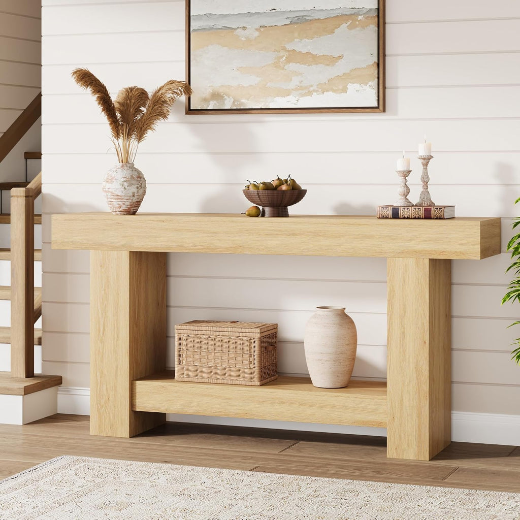 Farmhouse Console Table, Wooden Entryway Table with Storage, Rectangular Narrow Sofa Table Behind The Couch, Entry Table Foyer Hallway Table for Entrance, Hallway, Living Room