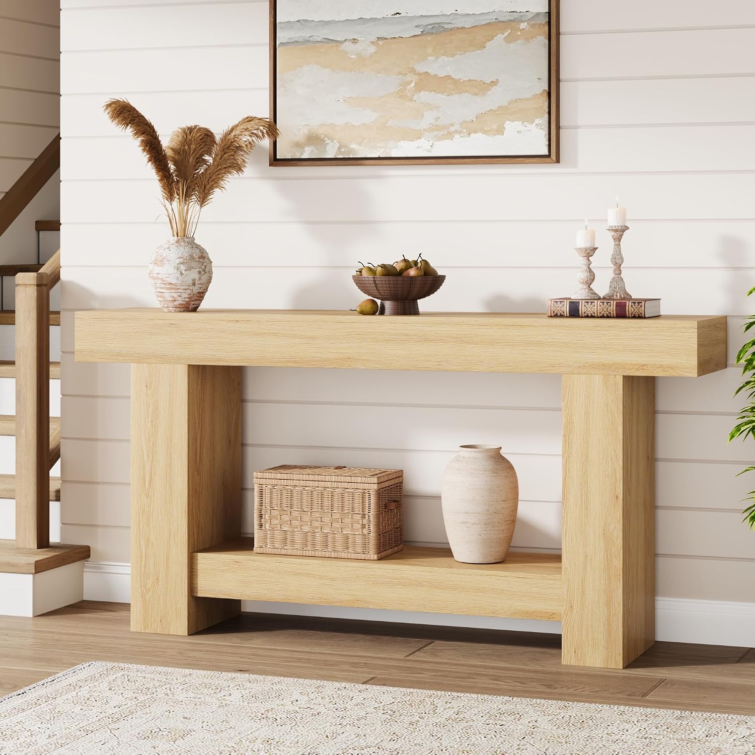 Farmhouse Console Table, Wooden Entryway Table with Storage, Rectangular Narrow Sofa Table Behind The Couch, Entry Table Foyer Hallway Table for Entrance, Hallway, Living Room