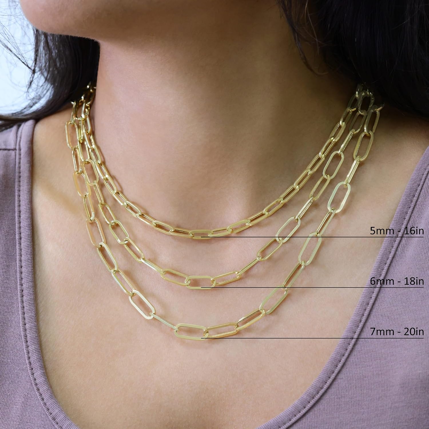 Nuragold 14K Real Yellow Gold Paperclip Chain Elongated Cable Link Necklace 16'-24' (2mm-7mm) Italian Jewelry for Men & Women