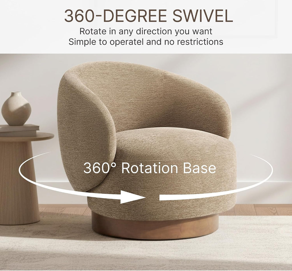 KISLOT Swivel Accent Chair Modern Round Barrel Armchair with Upholstered Performance Fabric for Living Room Bedroom Waitingroom,2 Box,Brown