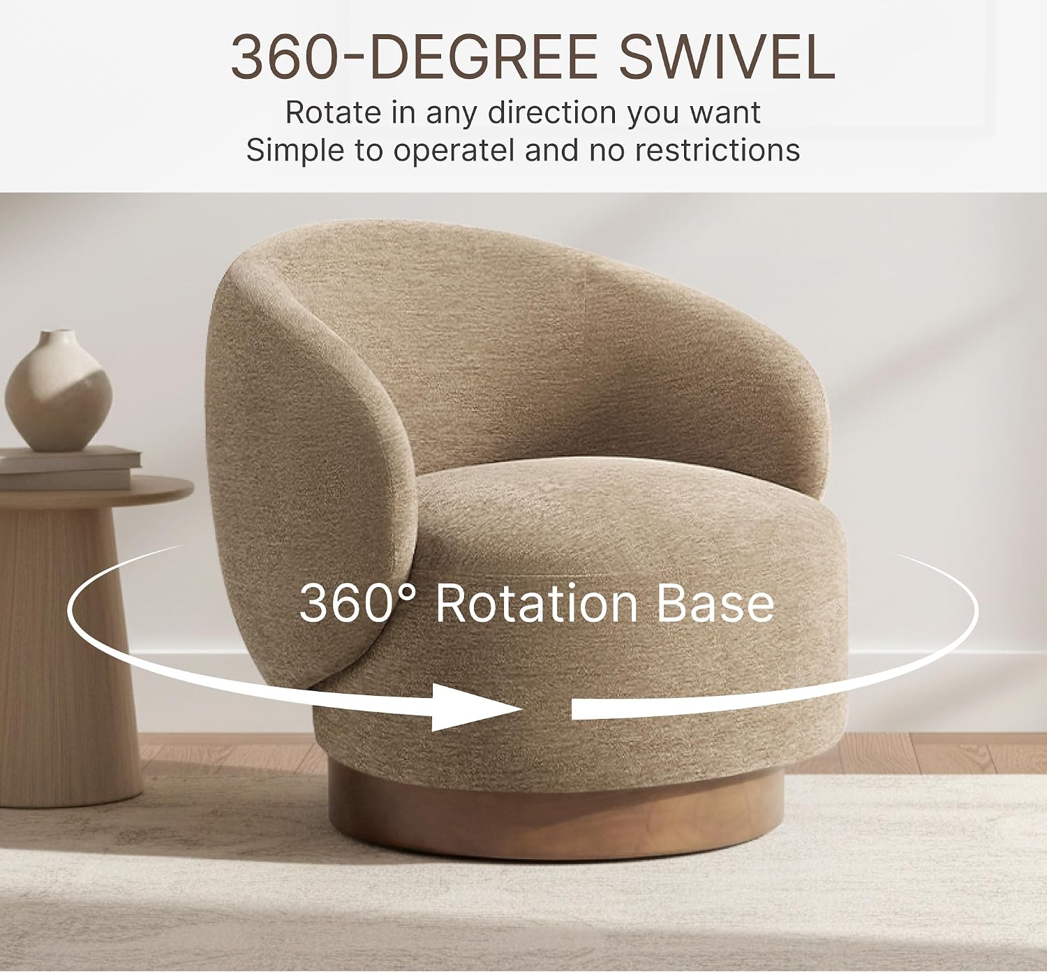 KISLOT Swivel Accent Chair Modern Round Barrel Armchair with Upholstered Performance Fabric for Living Room Bedroom Waitingroom,2 Box,Brown