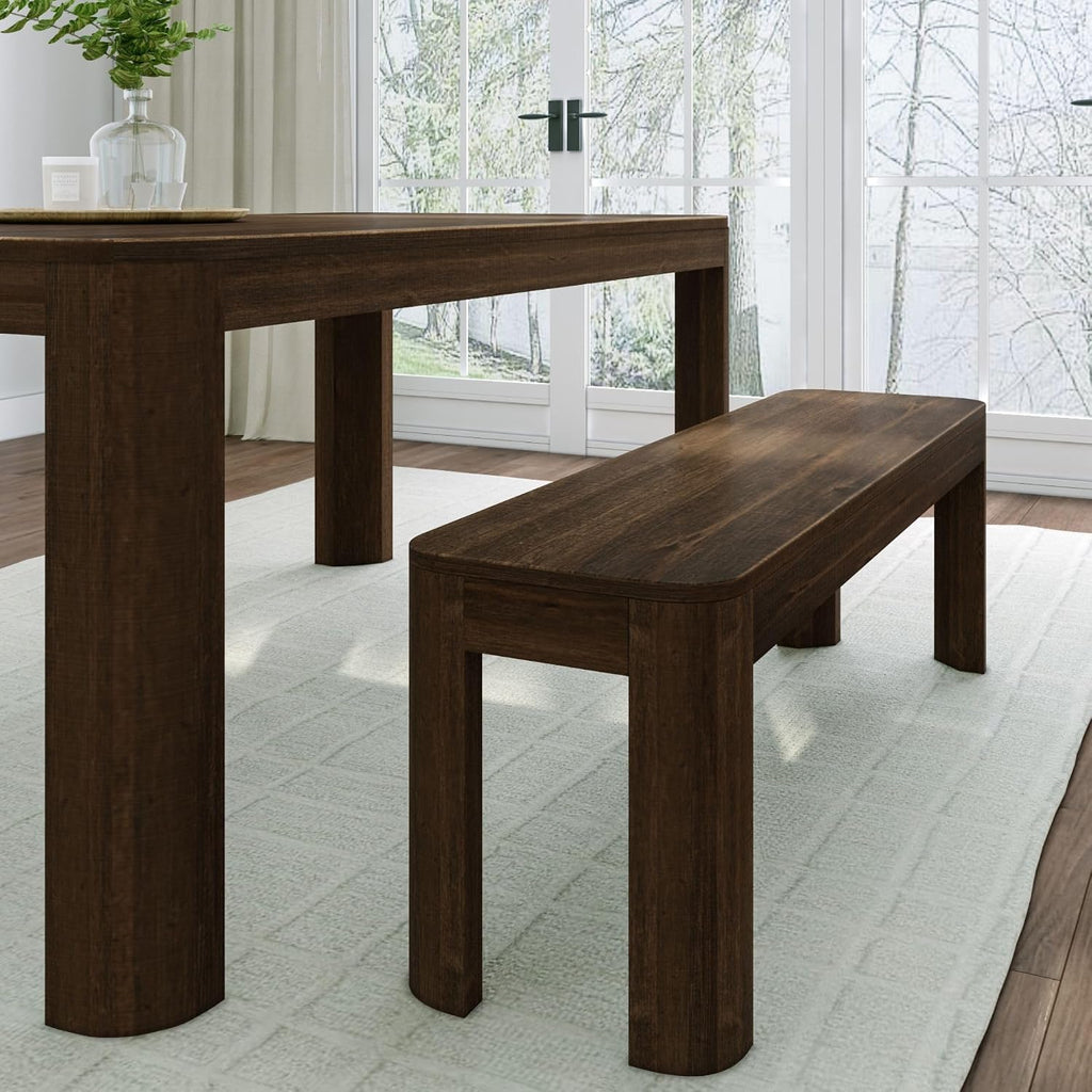 Plank+Beam Contour Bench, Modern Rounded 58 Inch Dining Bench, Bench for 72 Inch Kitchen Table, Walnut