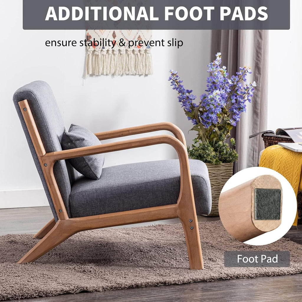 ANJ Mid Century Modern Accent Chairs Set of 2, Comfy Fabric Reading Chair with Solid Wood Frame, Easy Assembly Armchair for Living Room,Grey