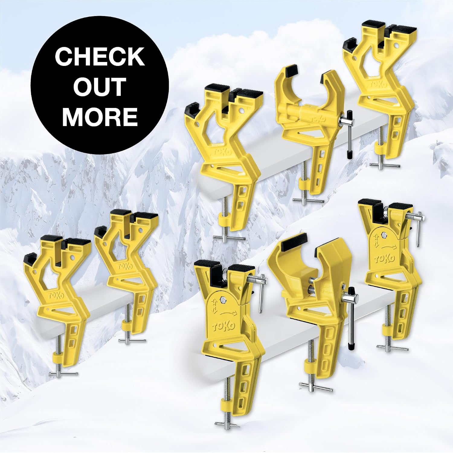 TOKO Freeride Ski Vise Grip for Tuning and Waxing - Secure No Slip Grip and Holding Position for Freestyle and Jumping Ski Edge Preparation - 3 Piece Set