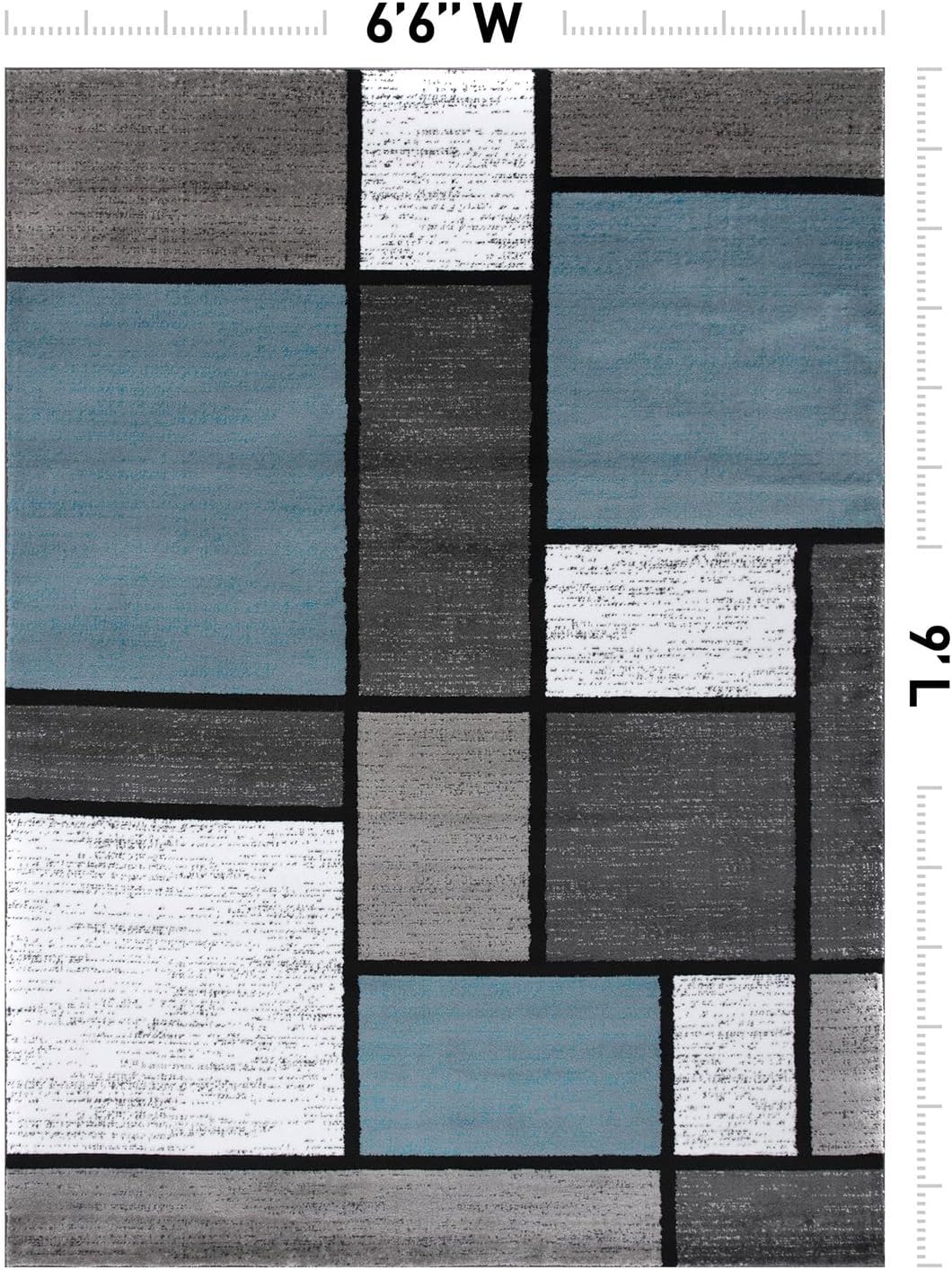 Rugshop Modern Geometric Blocks Area Rug, Non-Shedding Carpet with Abstract Patchwork Design for Living Room Bedroom or Home Office Blue Gray 6'6' x 9'