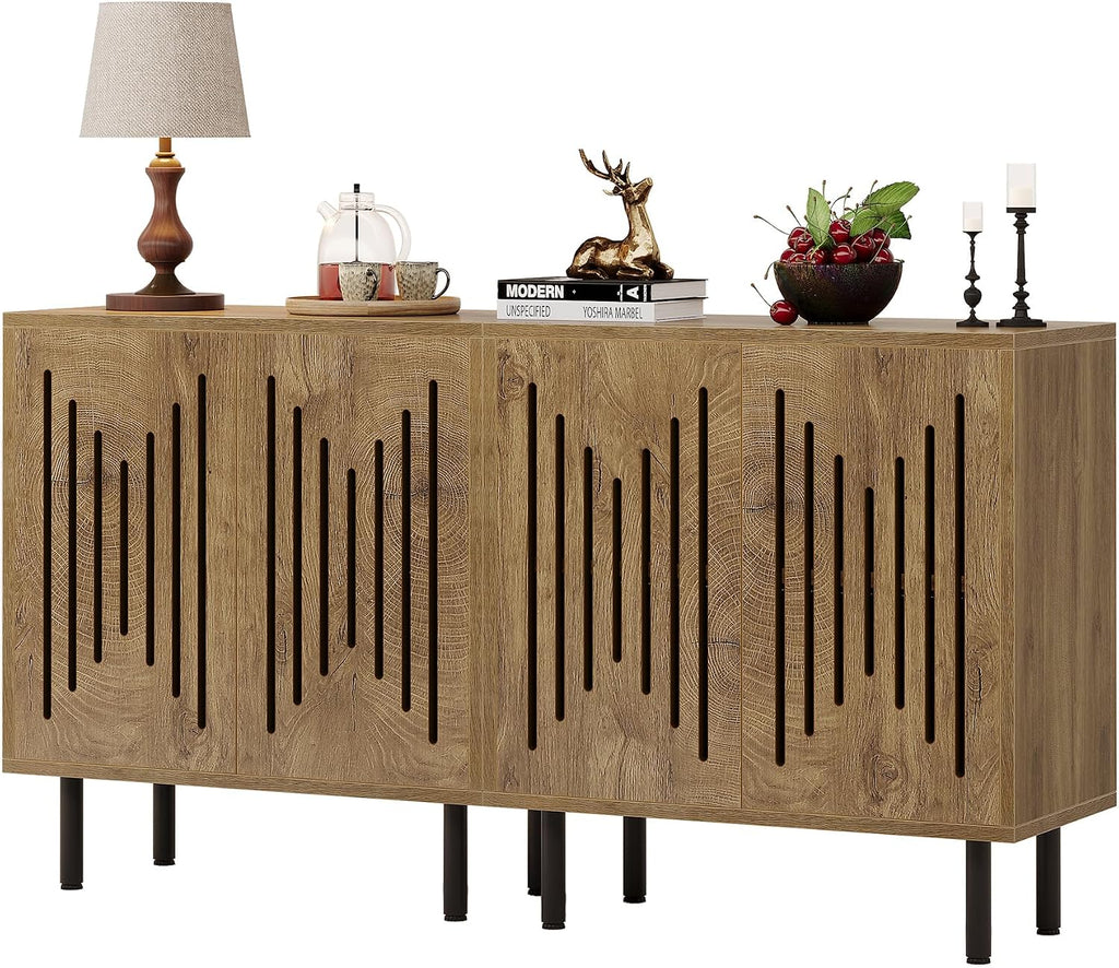 Tribesigns Set of 2 Sideboard Buffet with Storage, 59' Buffet Sideboard Cabinet with Adjustable Shelves, Accent Storage Cabinet for Living Room, Natural