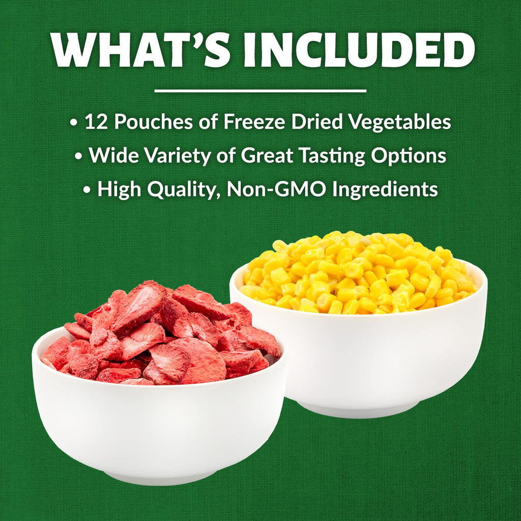 Valley Food Storage Freeze Dried Fruit & Vegetable Bucket | 12 Pouches Variety Pack | Non-GMO Premium Emergency Food Supply, 25 Year Shelf Life | Prepper Food Supplies for Camping & Long-Term Storage