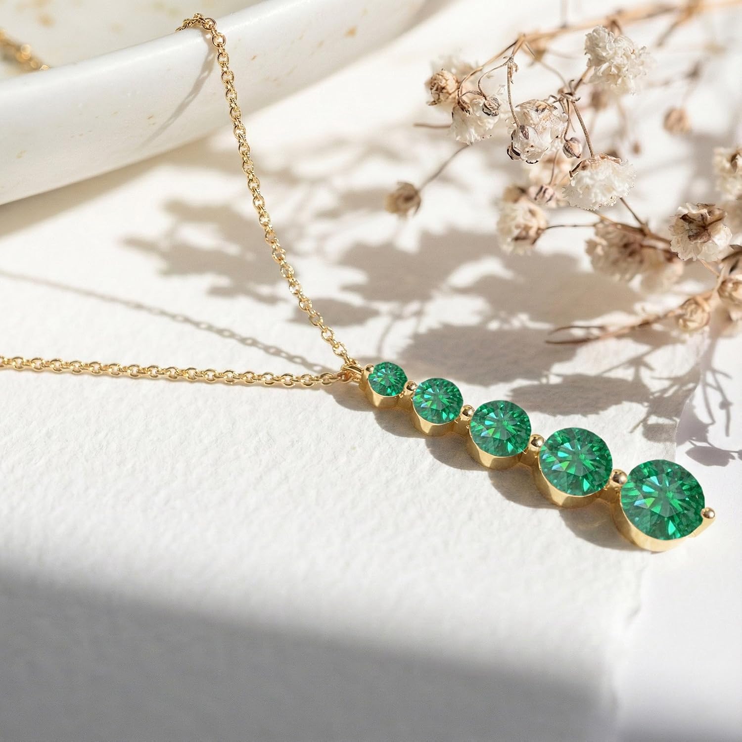 GOODSTONE JEWELS Linear Drop Pendant Necklace for Women in Yellow Gold Plated | Size 16+2 Inch Cable Chain with Lobster Clasp | Natural Birthstone Jewelry Gift for Her