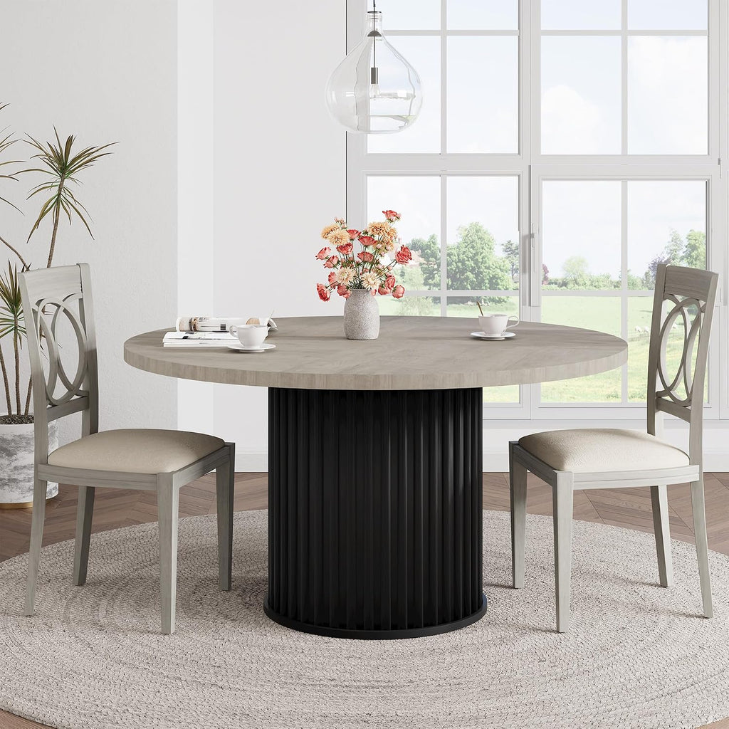 GarveeHome 47' Round Dining Table for 4-6 People, Dining Room Table with Sturdy Waveform Metal Pedestal Base, Farmhouse Circle Kitchen Table for Dining Room, Kitchen