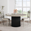 GarveeHome 47' Round Dining Table for 4-6 People, Dining Room Table with Sturdy Waveform Metal Pedestal Base, Farmhouse Circle Kitchen Table for Dining Room, Kitchen