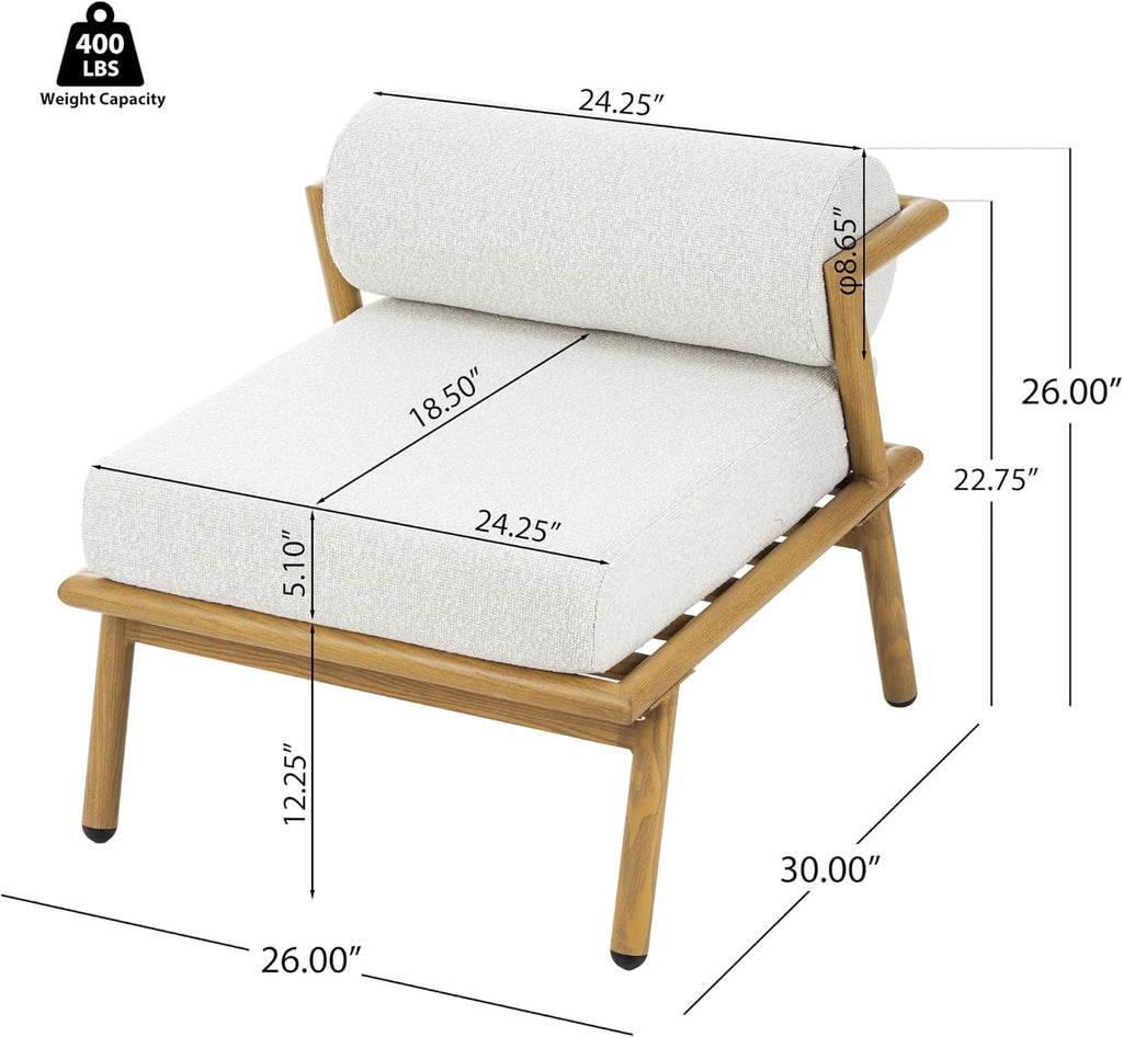 Christopher Knight Home Dessa Patio Accent Chairs Set of 2, Wood-Like Club Chairs, Boucle Lounge Chair, Upholstered Armless Chair, Iron Frame Stable Seating for Garden Poolside Backyard, White+Teak