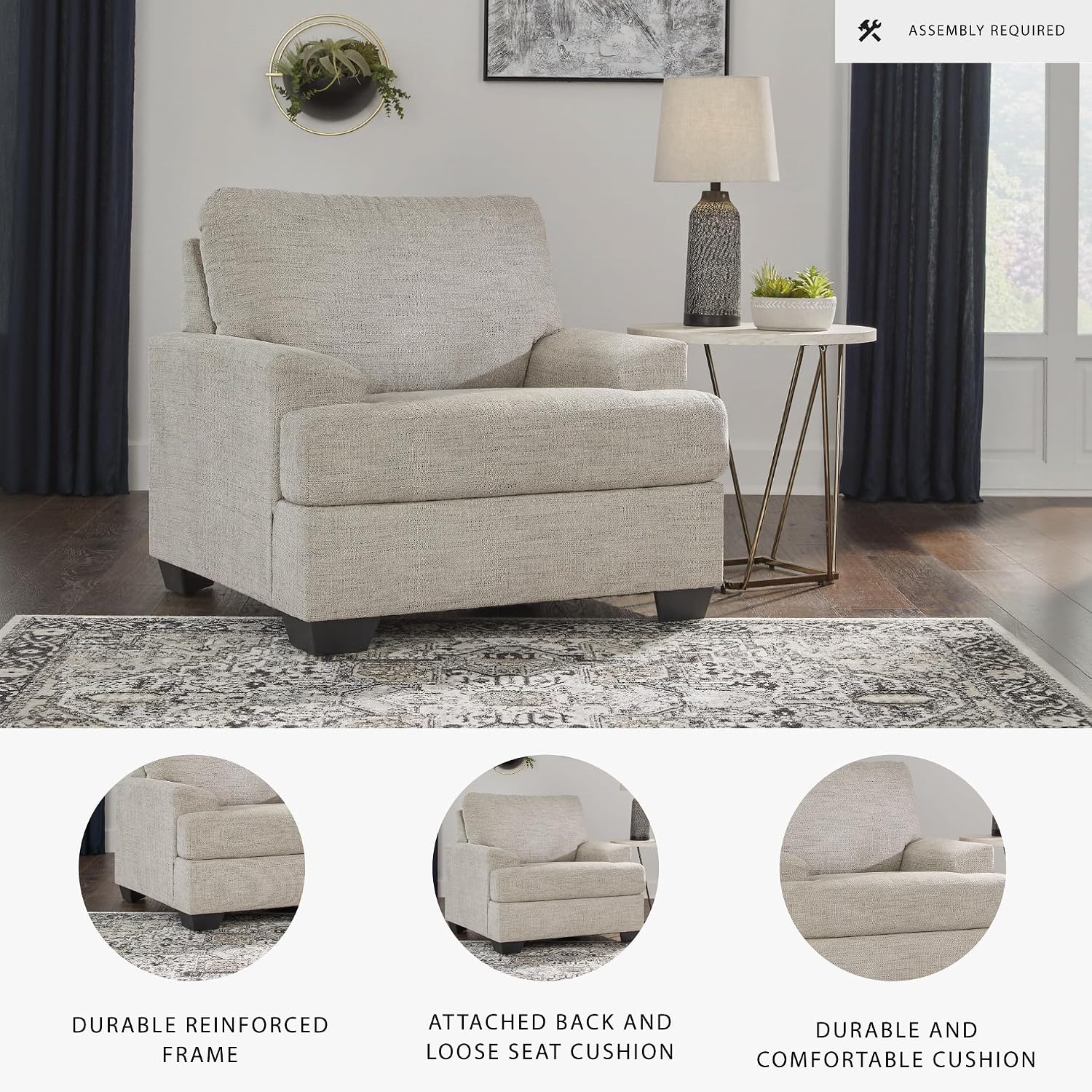 Signature Design by Ashley Vayda Casual Upholstered Chair, Light Gray