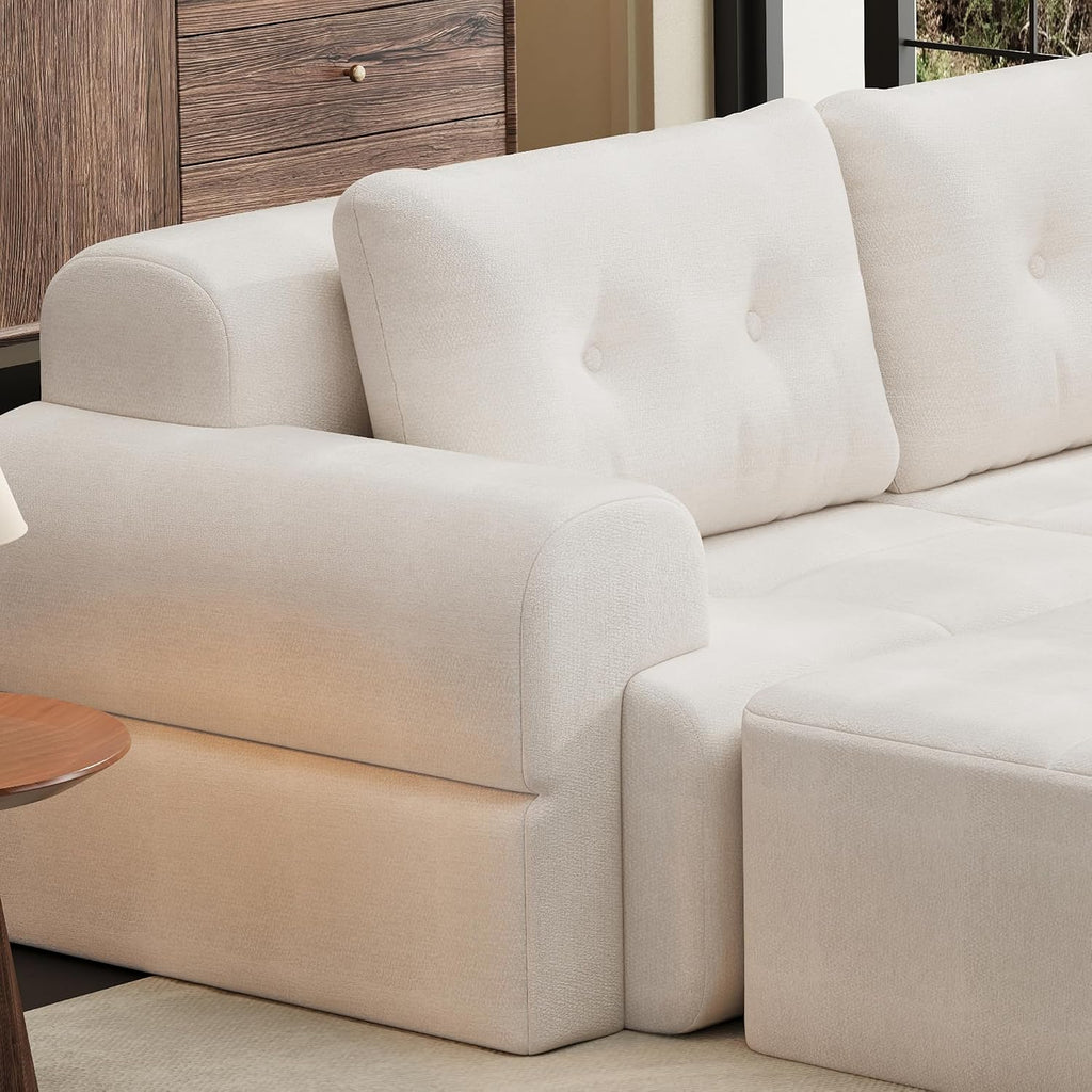 112' Compressed Boneless Sectional Sofa with Movable Ottoman Convertible L Shaped Modular Corner Couch for Living Room - Oversized Cloud Couches W/Tufted Cushions and Deep Seat