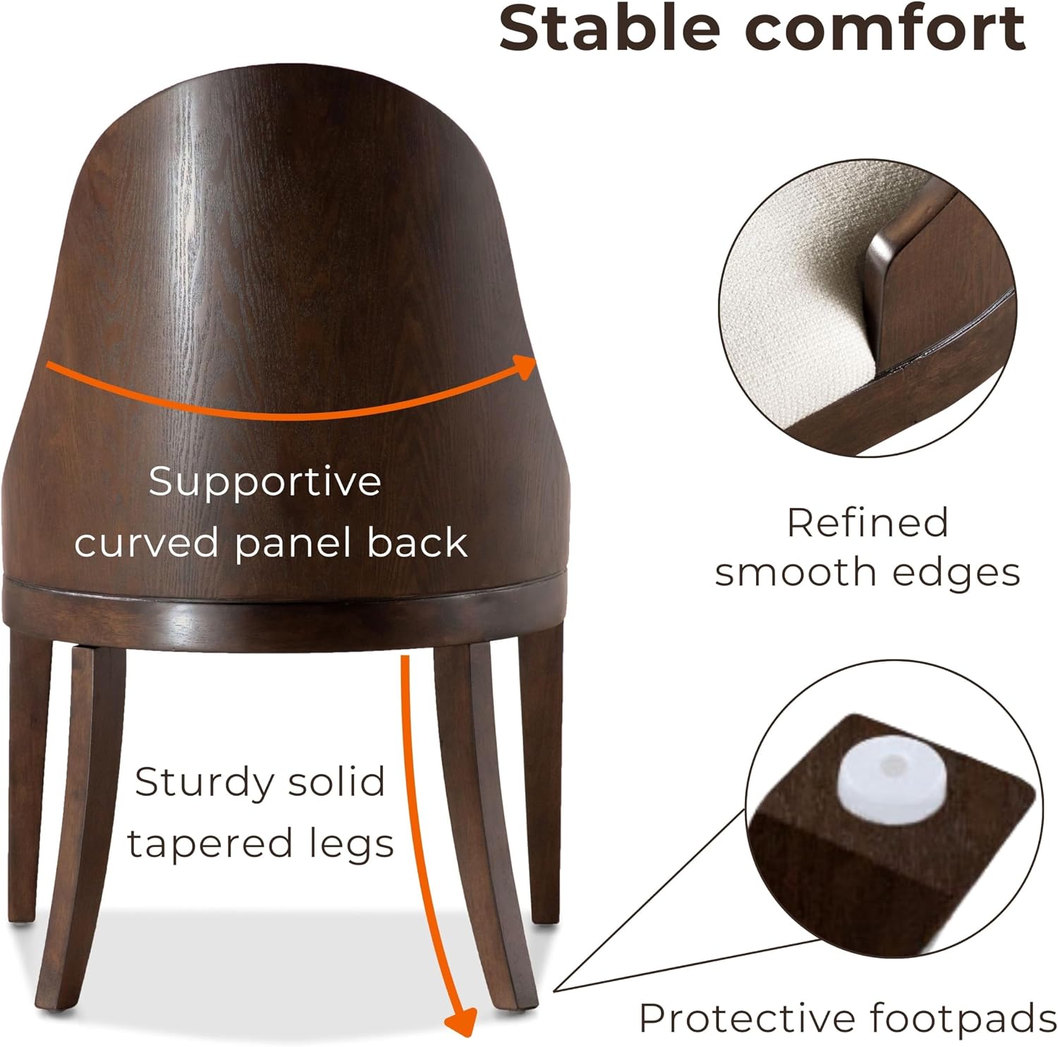 Furniture of America Goddard Modern Solid Wood Brown Dining Chairs Set of 2, Comfortable Upholstered Seating for Home, Kitchen, Living Room, Dark Walnut
