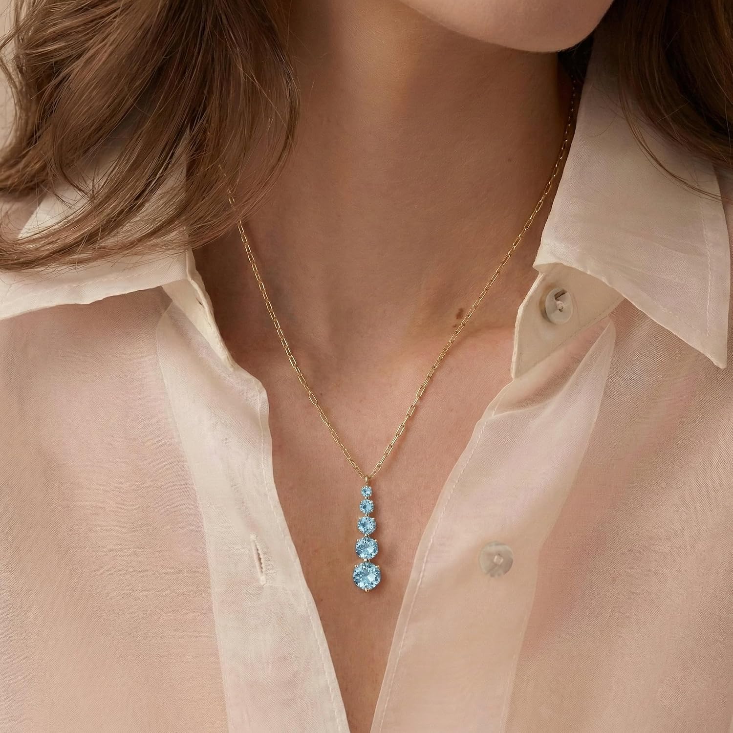 GOODSTONE JEWELS Linear Drop Pendant Necklace for Women in Yellow Gold Plated | Size 16+2 Inch Cable Chain with Lobster Clasp | Natural Birthstone Jewelry Gift for Her