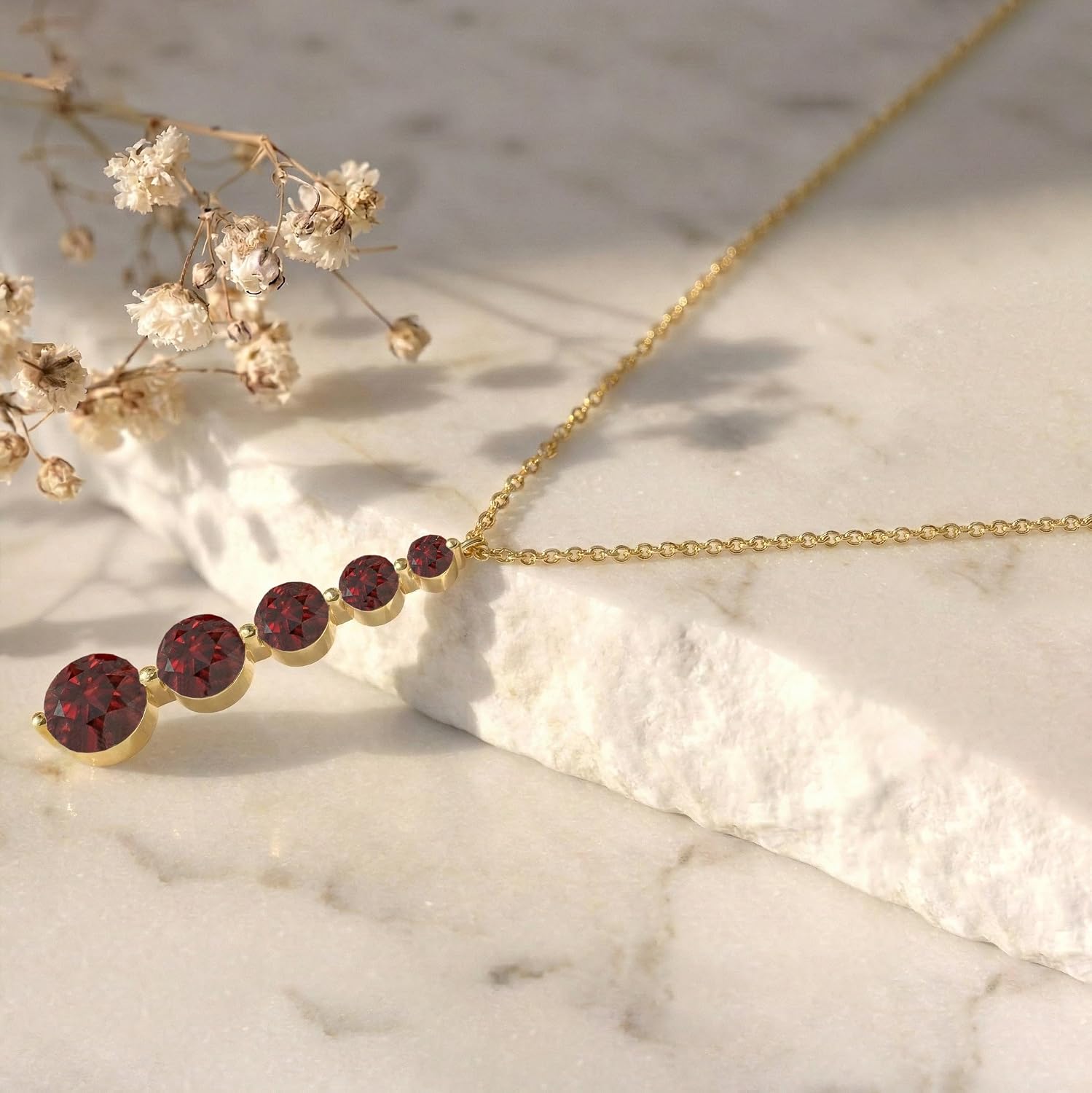 GOODSTONE JEWELS Linear Drop Pendant Necklace for Women in Yellow Gold Plated | Size 16+2 Inch Cable Chain with Lobster Clasp | Natural Birthstone Jewelry Gift for Her