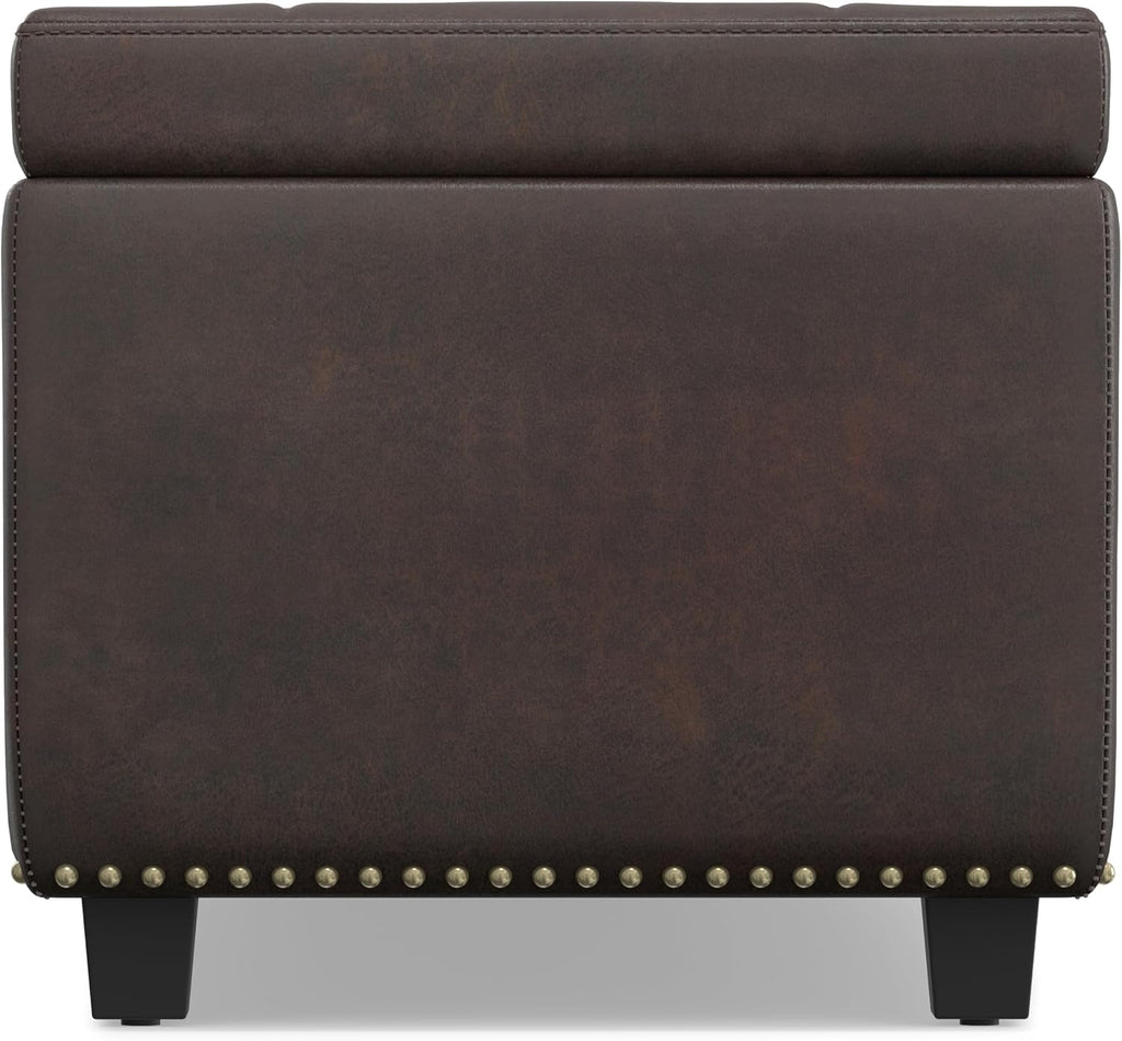 SIMPLIHOME Hamilton Storage Ottoman - 48 inch Wide Upholstered Vegan Leather Rectangle Storage Ottoman Bench in Distressed Brown, Traditional Tufted Ottoman for Living Room with Lift-Up Lid