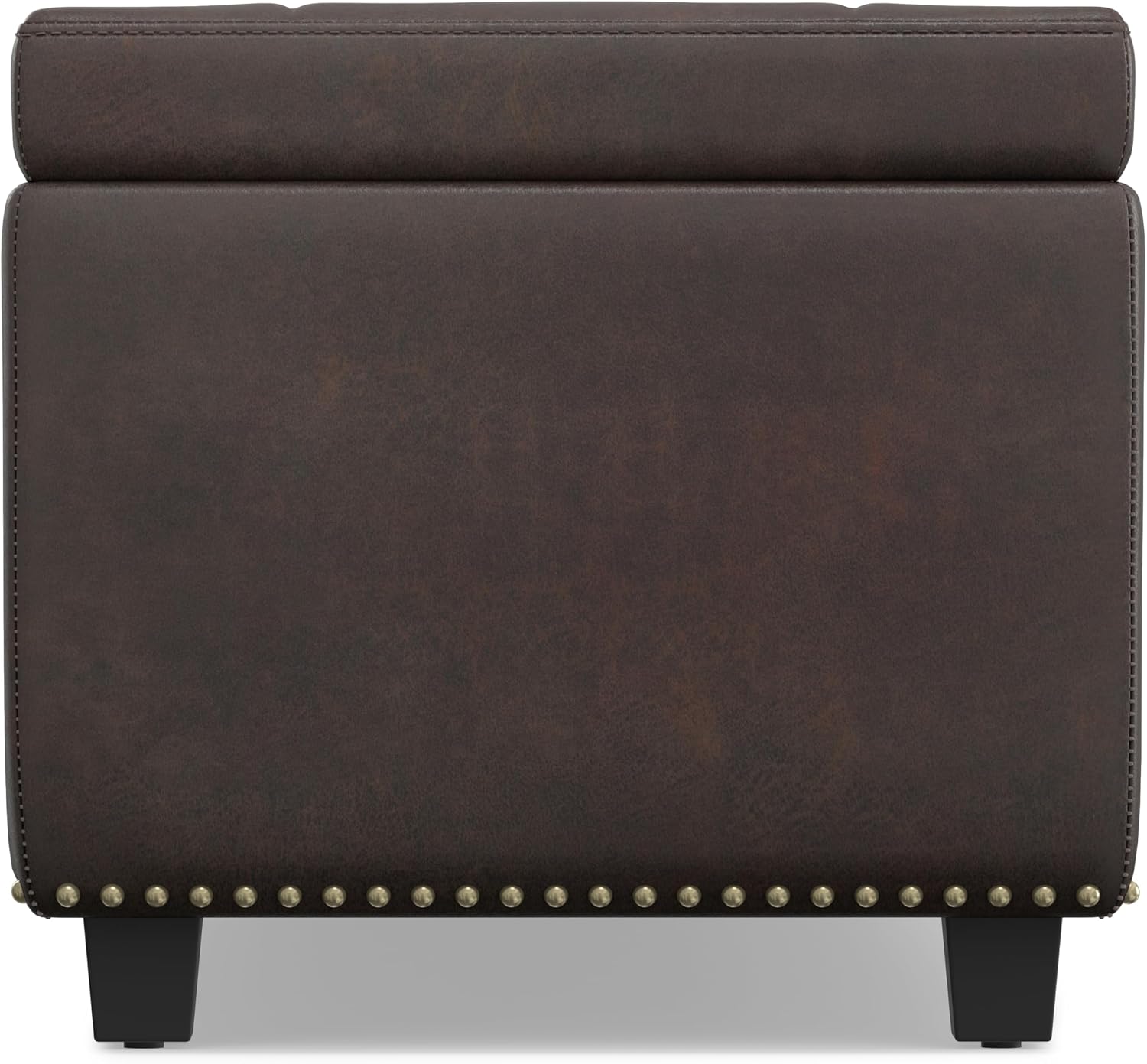 SIMPLIHOME Hamilton Storage Ottoman - 48 inch Wide Upholstered Vegan Leather Rectangle Storage Ottoman Bench in Distressed Brown, Traditional Tufted Ottoman for Living Room with Lift-Up Lid