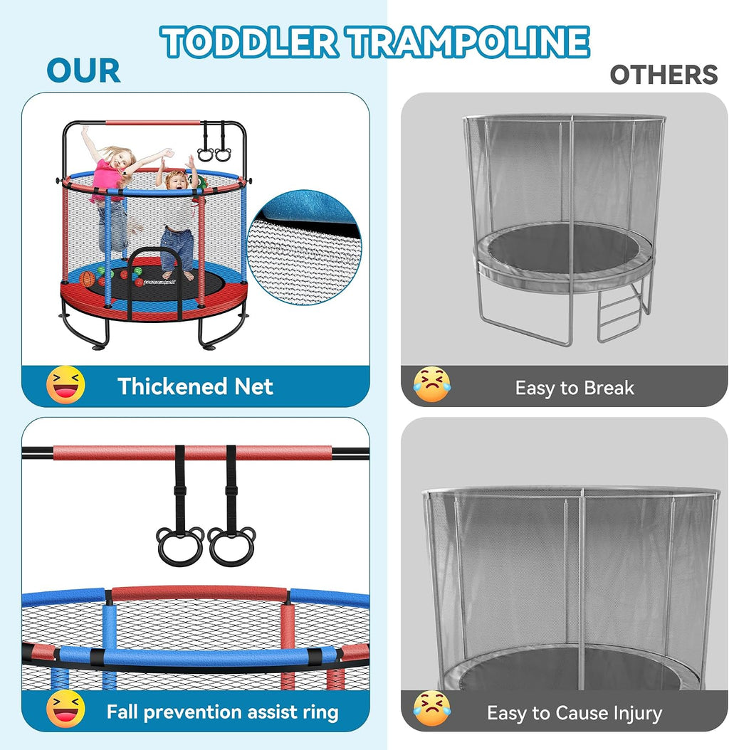 Mini Trampoline for Kids & Toddlers, Ages2-10 | Indoor & Outdoor, with Safety Enclosure Net, Basketball Hoop & Ocean Balls, Birthday Gift for Boy,Girl
