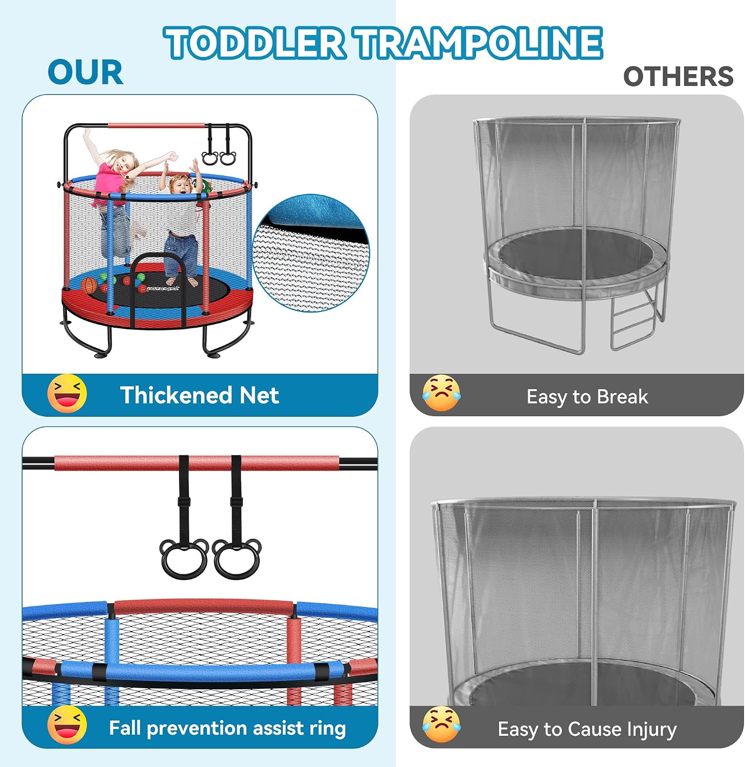 Mini Trampoline for Kids & Toddlers, Ages2-10 | Indoor & Outdoor, with Safety Enclosure Net, Basketball Hoop & Ocean Balls, Birthday Gift for Boy,Girl