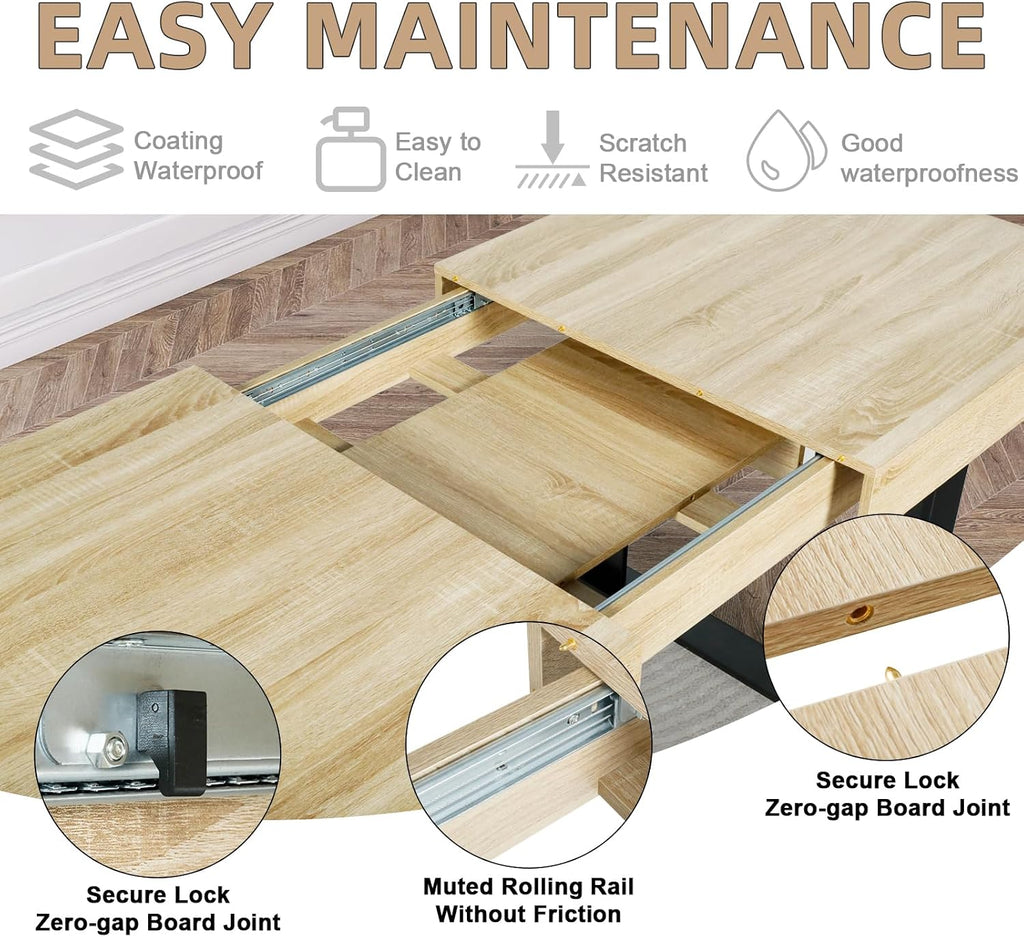 STHOUYN 63'-79' Extendable Dining Room Table Desk for 6 8 10, Modern Rustic Kitchen Expanding Table, Wooden Long Large Expandable Dining Room Conference Table for Kitchens (Natural Oak)
