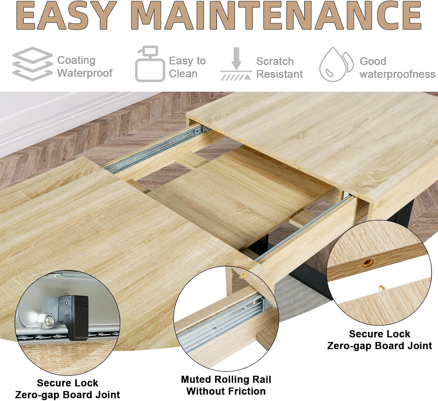 STHOUYN 63'-79' Extendable Dining Room Table Desk for 6 8 10, Modern Rustic Kitchen Expanding Table, Wooden Long Large Expandable Dining Room Conference Table for Kitchens (Natural Oak)
