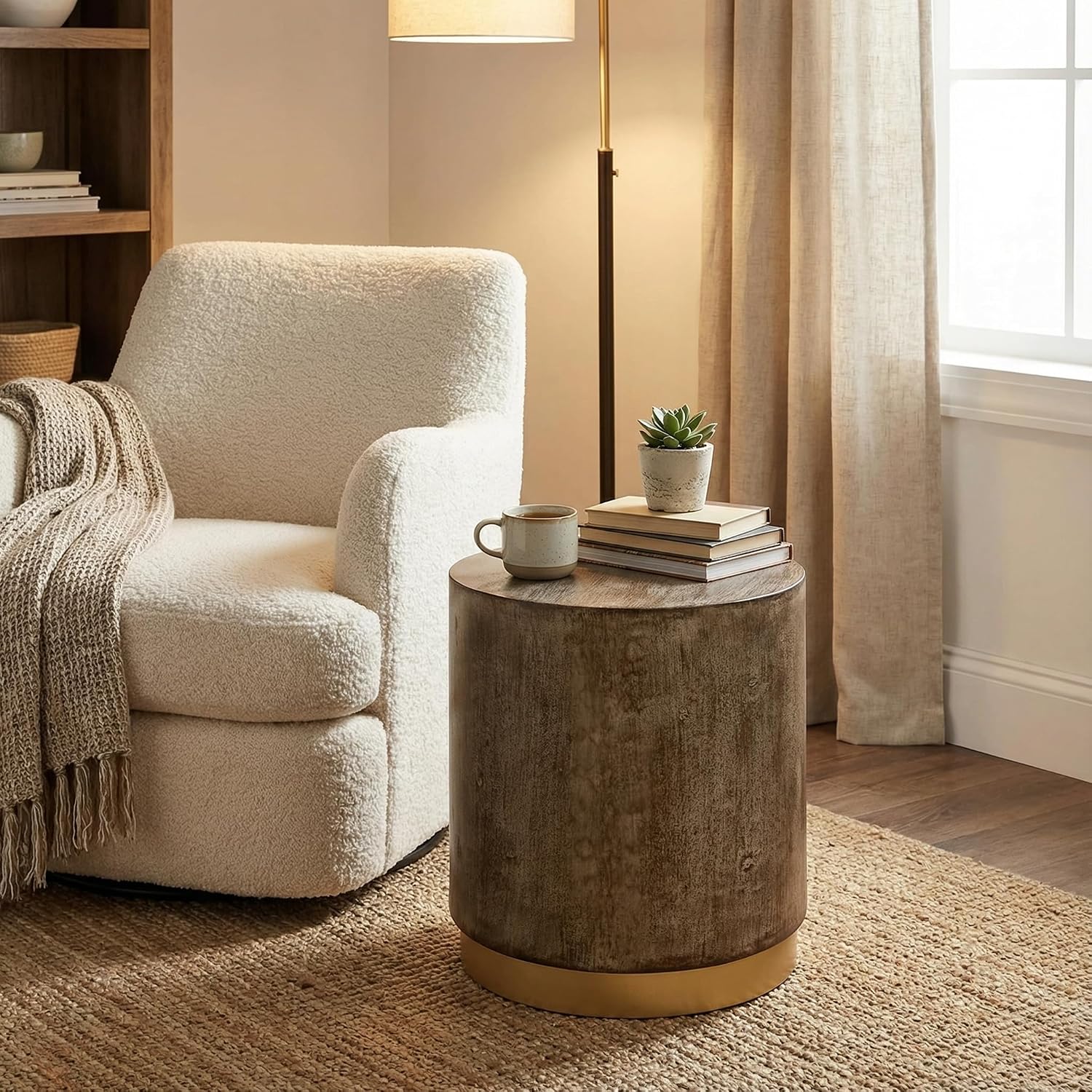 Cortesi Home Tunbridge Round Wooden End Table Ottoman