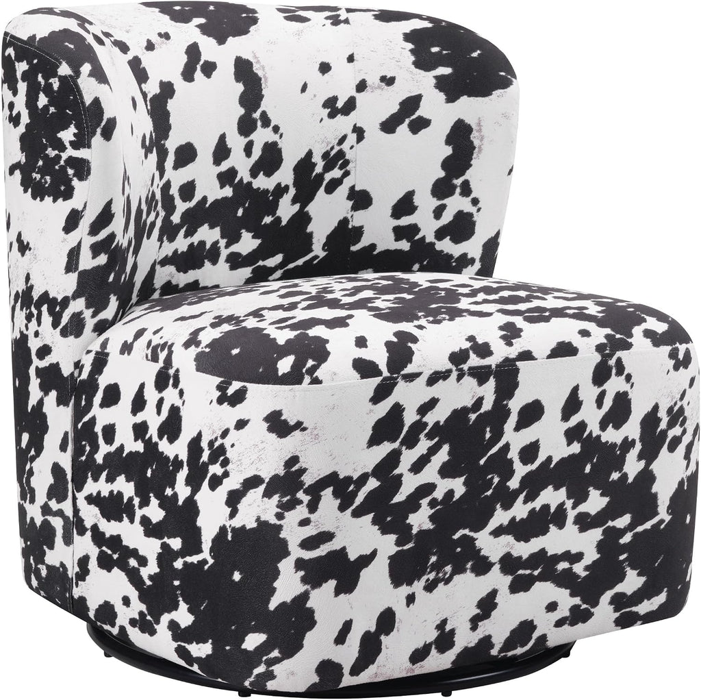OSP Home Furnishings Lucia Modern Barrel Swivel Accent Chair, Black Cow Print Fabric