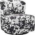 OSP Home Furnishings Lucia Modern Barrel Swivel Accent Chair, Black Cow Print Fabric