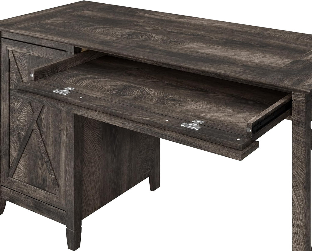 Bush Home Key West Computer Desk with Storage | Farmhouse PC Table for Home Office in Dark Gray Hickory | 54W x 24D