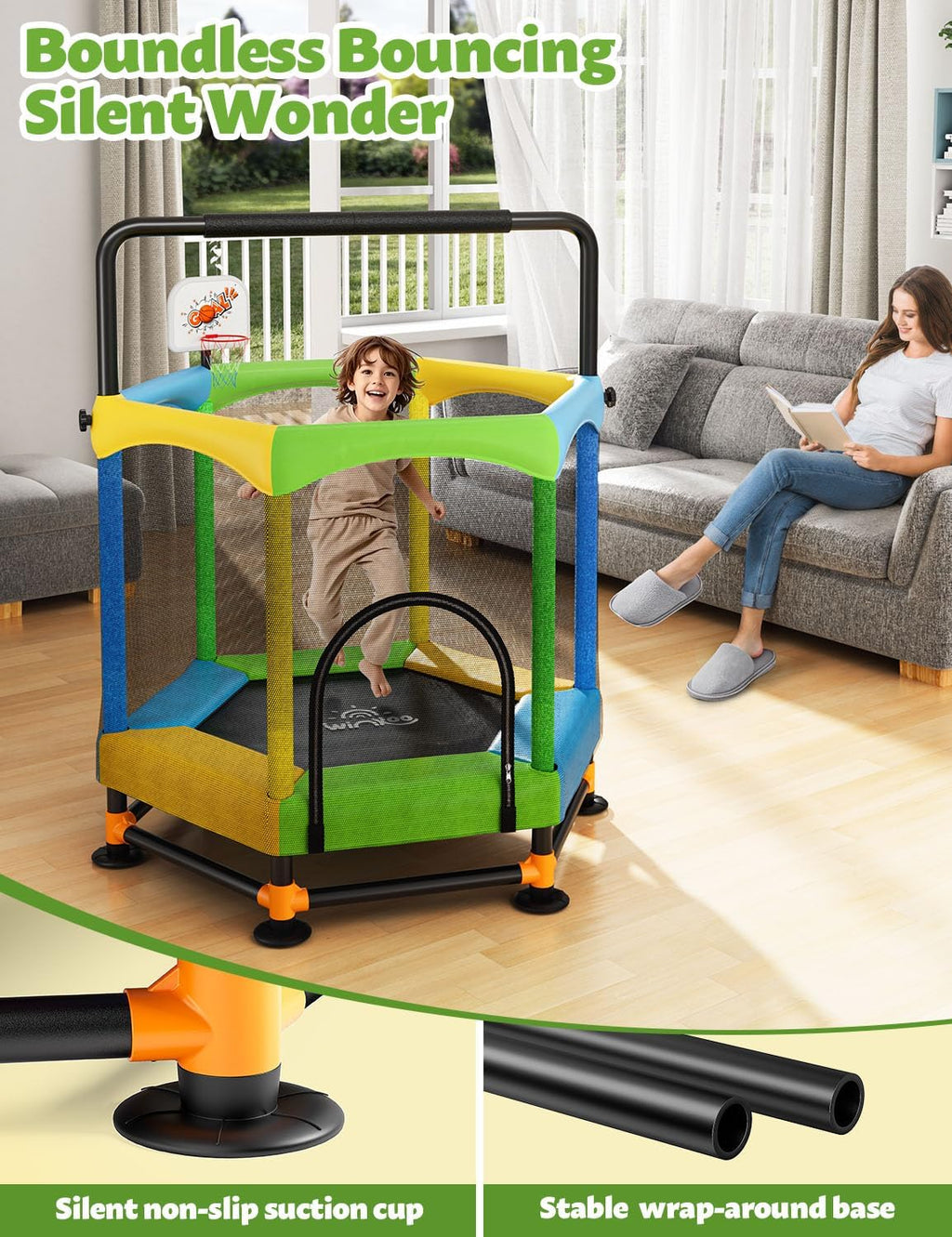Twinkoo Toddler Trampoline for Kids with Foam Handle, Anti-Tilt Frame & Thick Padded Spring Cover, Indoor Outdoor Mini Trampoline, Easy Assembly Active Play Toy Gift for Boys Girls