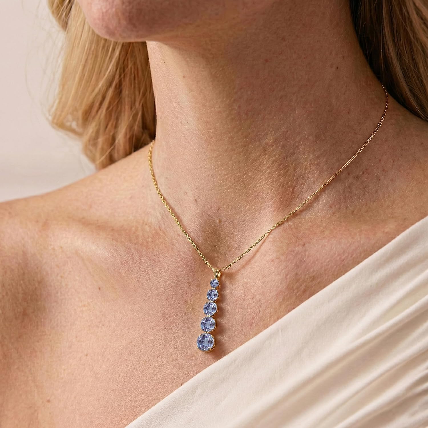 GOODSTONE JEWELS Linear Drop Pendant Necklace for Women in Yellow Gold Plated | Size 16+2 Inch Cable Chain with Lobster Clasp | Natural Birthstone Jewelry Gift for Her
