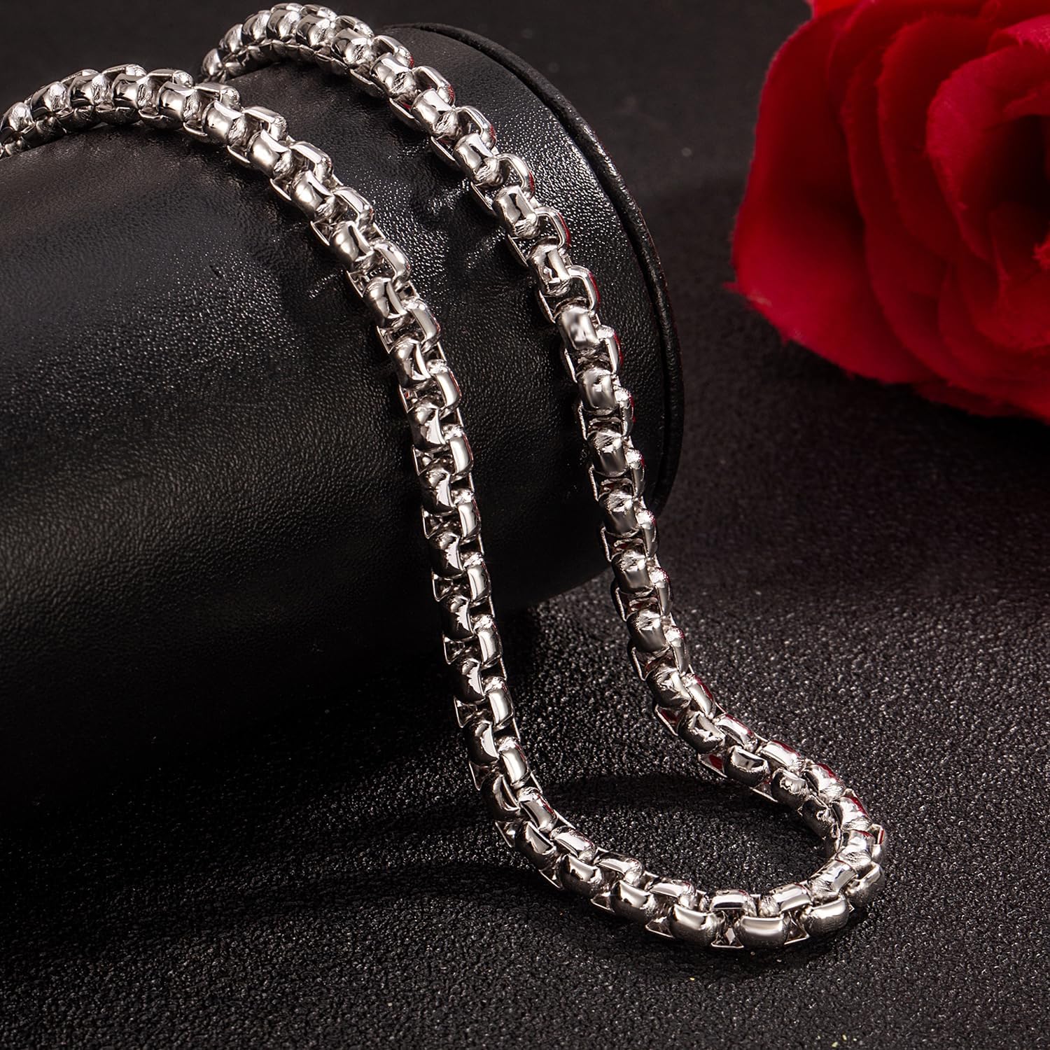 Dankadi Men 925 Sterling Silver 5MM Square Rolo Link Necklace Women Round Box Chain 16' 18' 20' 22' 24' 26' 28' 30' 38' Choker Unisex Jewelry Gift (Silver, 28 inch)