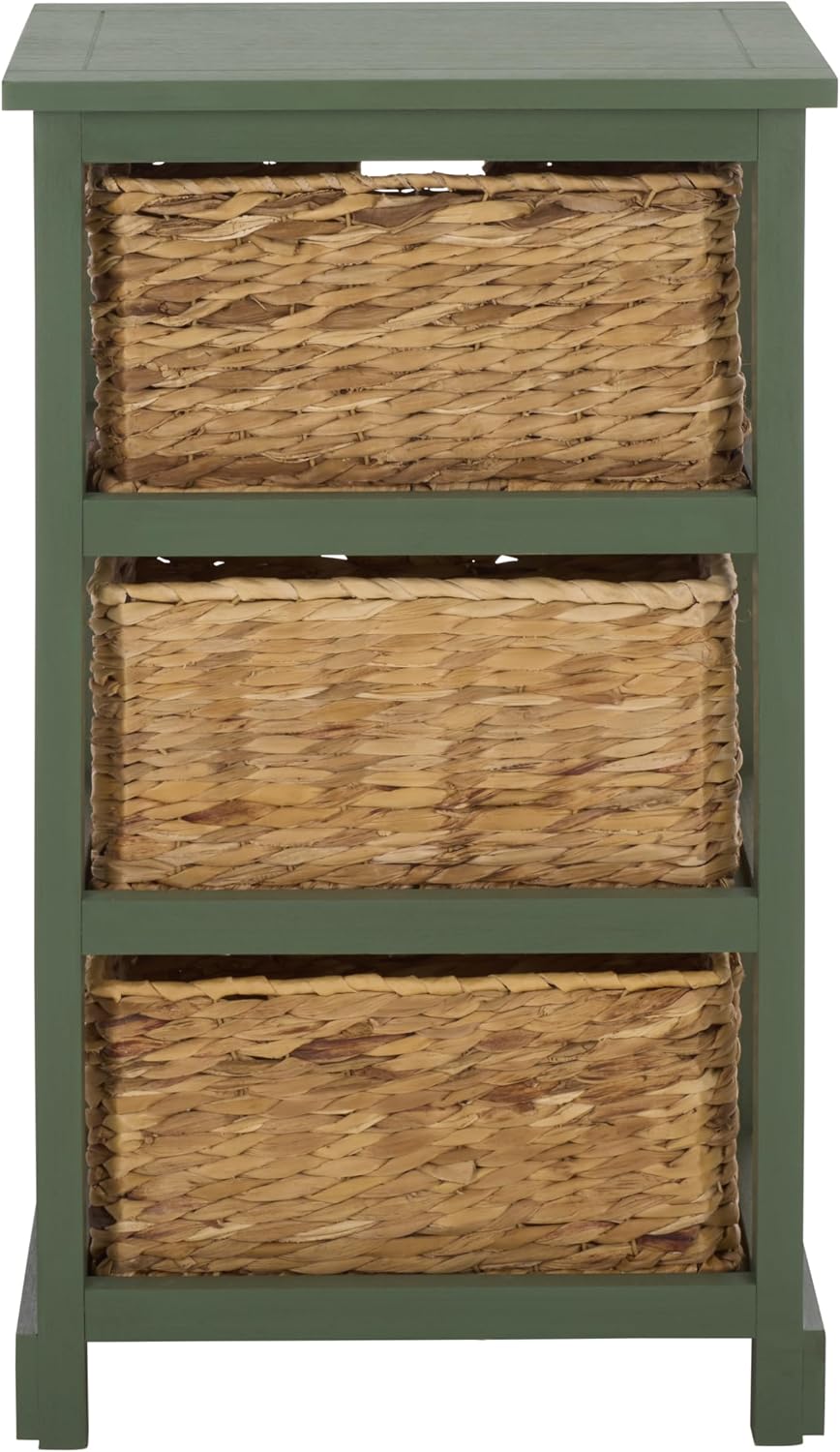 SAFAVIEH Furniture - Halle 3-Basket Side Table - Dusty Green - Solid Wood - Coastal Basket Storage Design - Ideal for Living Room, Entryway, 17.5' W x 13.5' D x 29.5' H - Fully Assembled (AMH5738J)