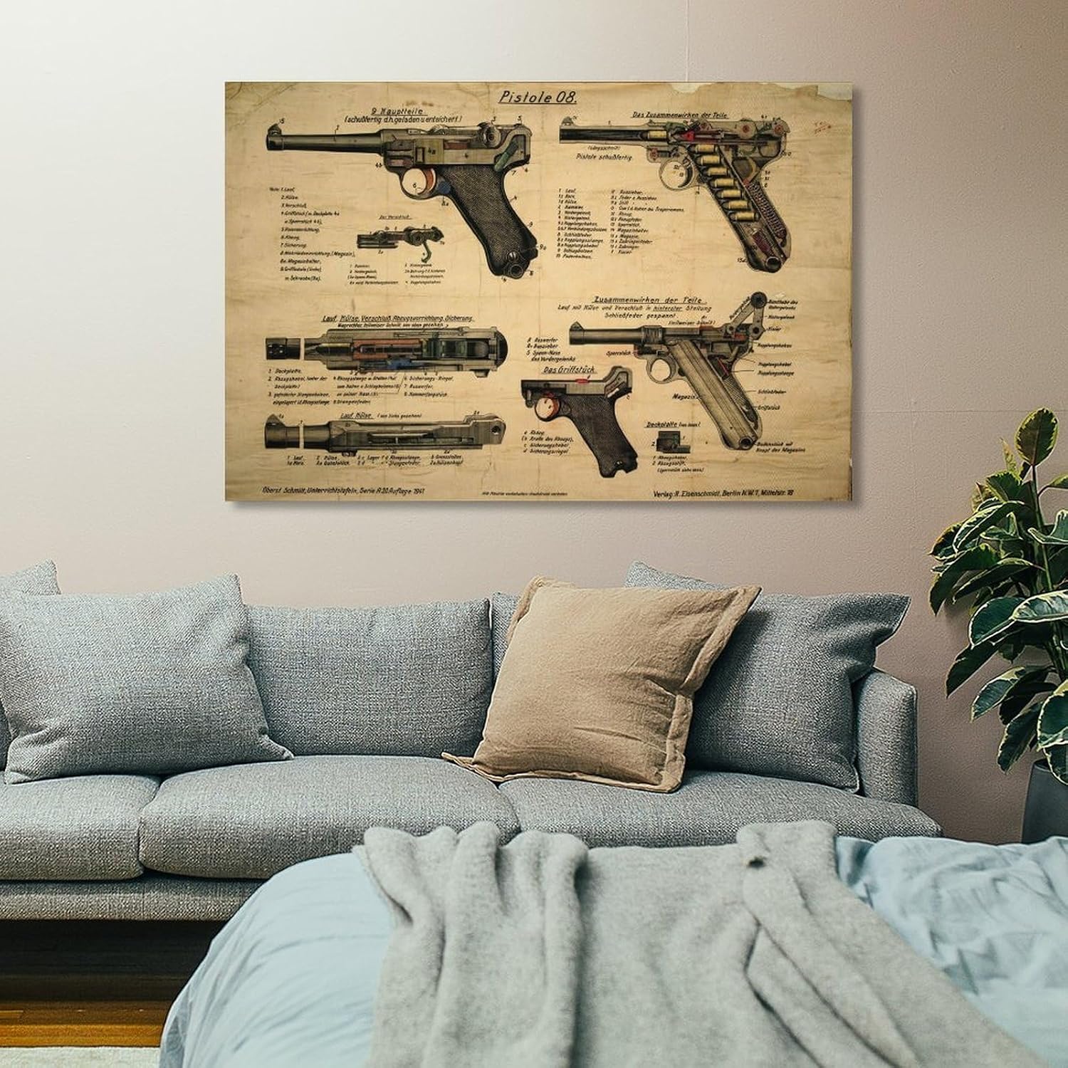 WW2 Luger Pistol Pistole 08 POSTER History Gun Collector Gift Canvas Wall Art Print Are Used For Room Aesthetics And Decoration 24x36inch(60x90cm)