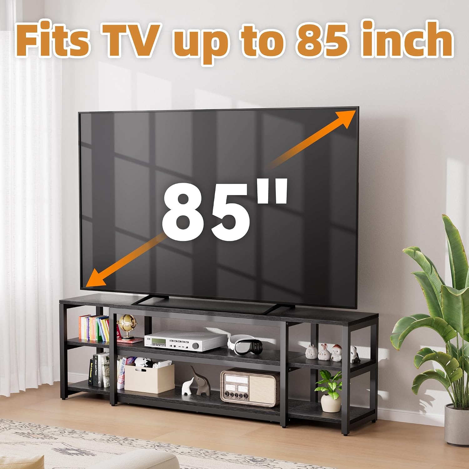Aquzee 85 inch TV Stand, Entertainment Center for 70 75 80 85' TV, 75.2' Wide Wood Television Console Table for Living Room Bedroom Gaming Room, Black