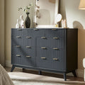 T4TREAM Fluted 9 Drawers Dresser, 54' Wide Modern Chest of Drawers with Faux Marble Top, Curved Profile Design, Dresser TV Stand, Wood Drawer Organizer for Bedroom, Living Room, Hallway, Dark Grey