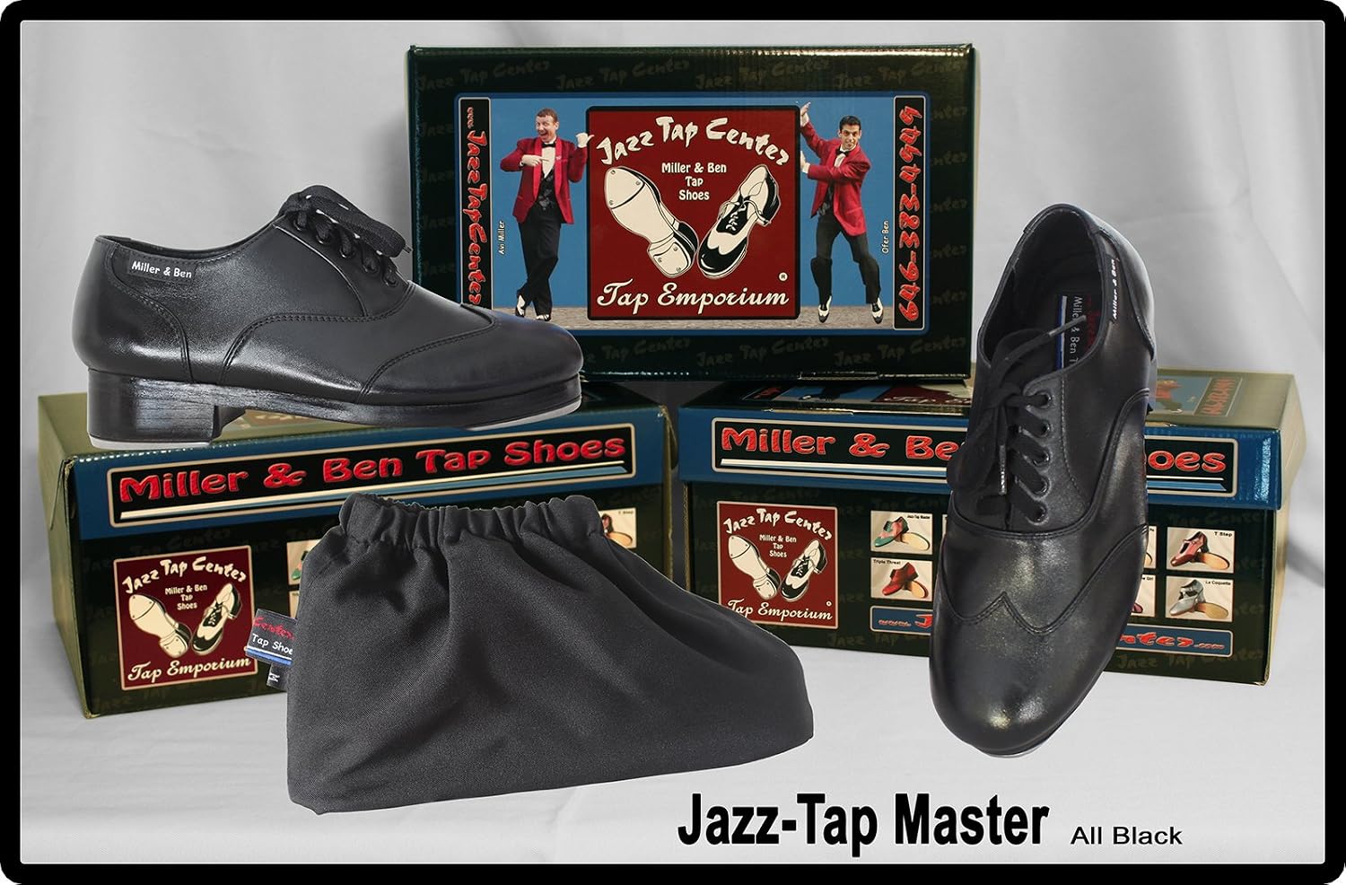 Miller & Ben Tap Shoes; Jazz-Tap Master; Men's Large Sizes; All Black Professional Tap Shoes (44.5 EU)