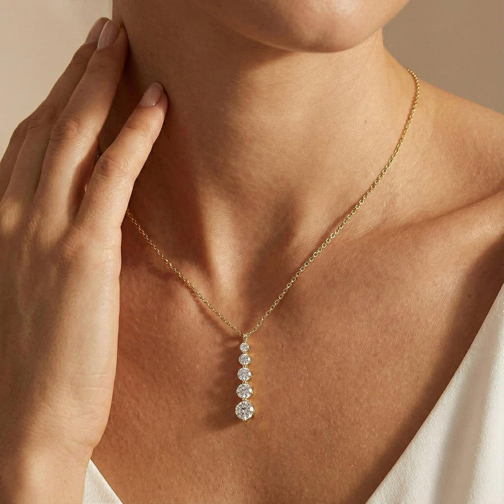 GOODSTONE JEWELS Linear Drop Pendant Necklace for Women in Yellow Gold Plated | Size 16+2 Inch Cable Chain with Lobster Clasp | Natural Birthstone Jewelry Gift for Her