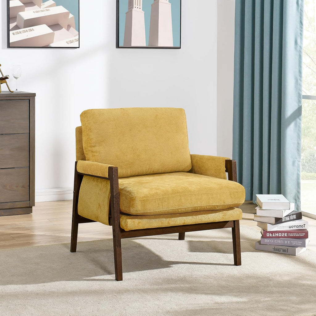 Roundhill Furniture Kelly Mid-Century Modern Accent Armchair, Yellow