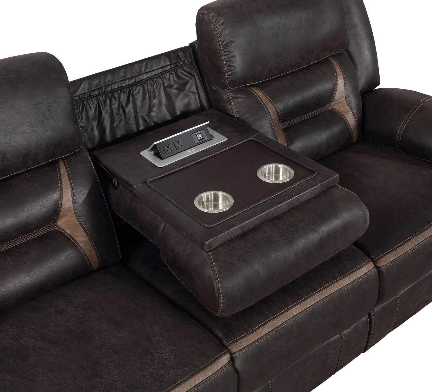 Coaster Home Furnishings - Greer - Leatherette Upholstered Reclining Sofa Set with Built-in Cupholders, Lift Top Storage Console, and Drop-Down Table - Living Room - Brown - 651354-S2