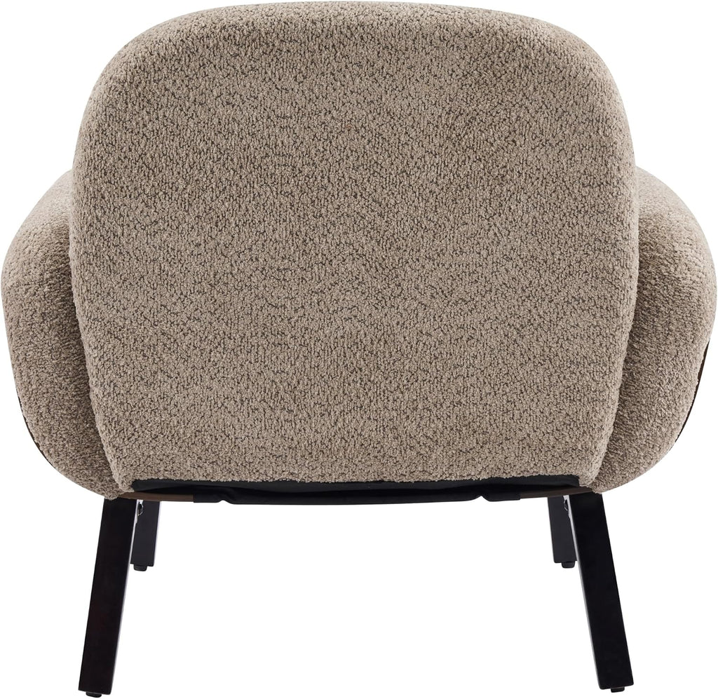 Christopher Knight Home Audrey Boucle Upholstered Accent Chair, Living Room Low Profile Armchair, Solid Wood Comfy Reading Chair, Modern Single Lounge Sofa, Light Camel