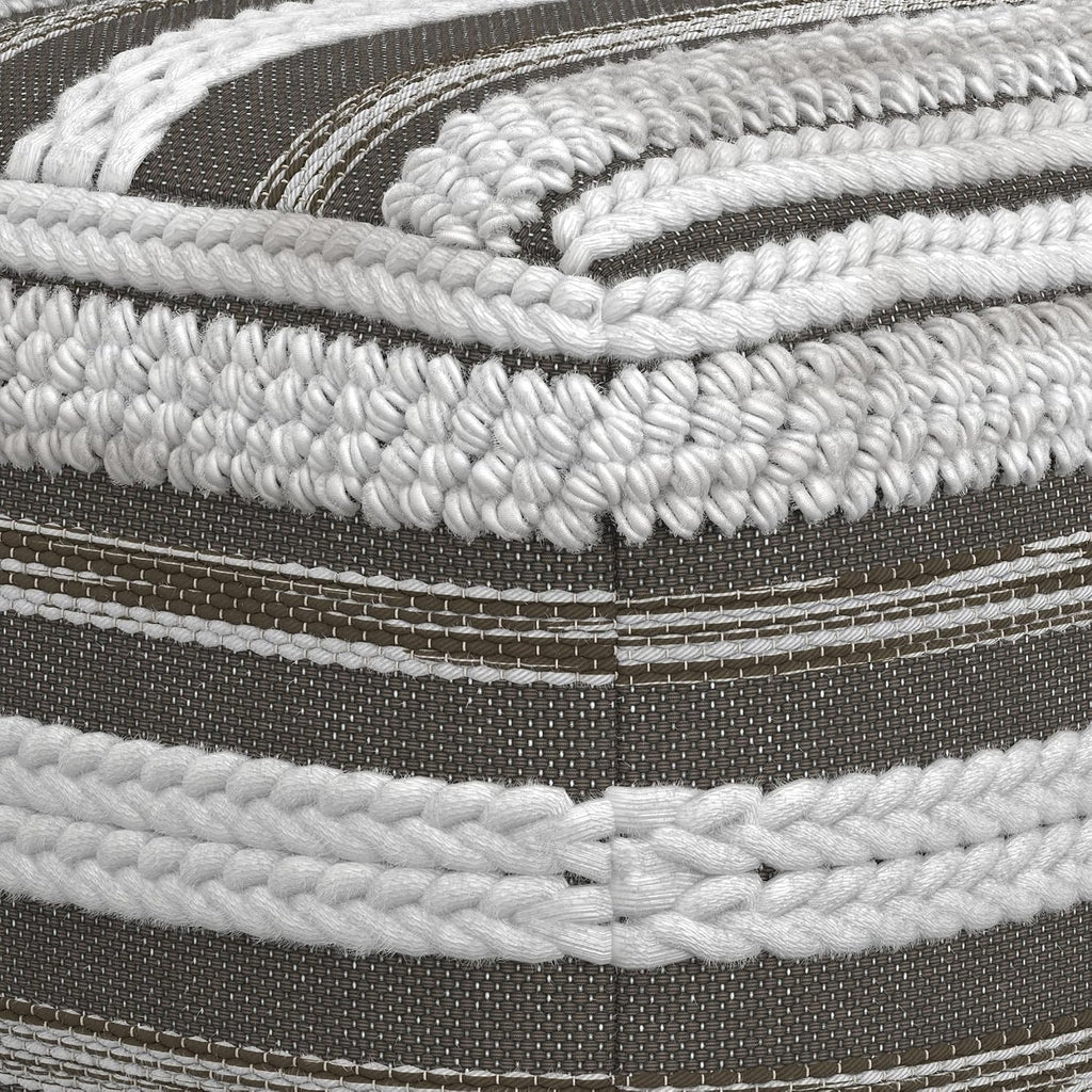 SIMPLIHOME Sommer Boho Square Pouf in Natural/Taupe Grey Handloom Woven Pattern for the Living Room, Bedroom and Kids Room