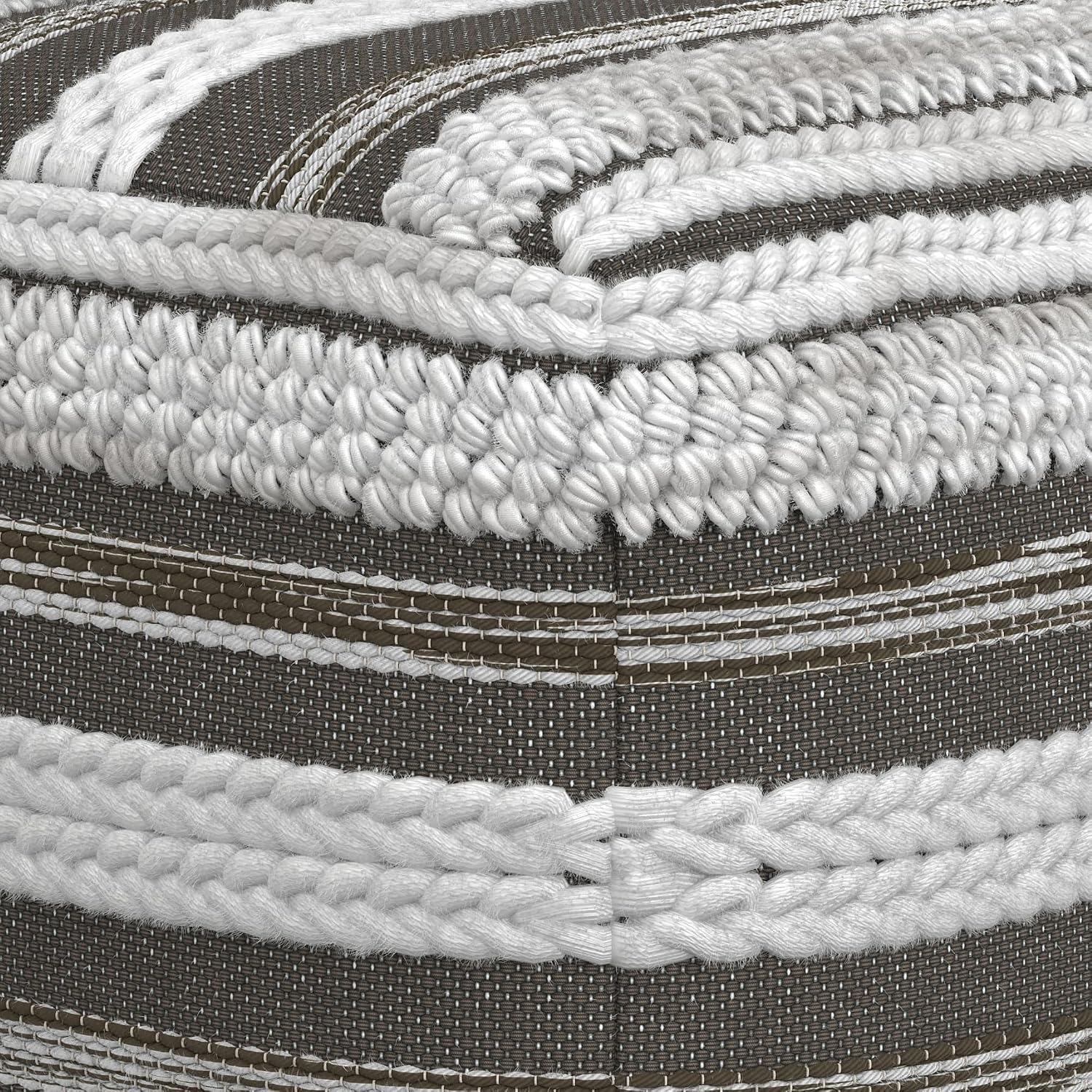 SIMPLIHOME Sommer Boho Square Pouf in Natural/Taupe Grey Handloom Woven Pattern for the Living Room, Bedroom and Kids Room