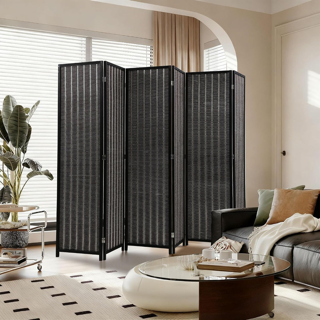FDW Bamboo Room Divider Folding Privacy Screen 6 Panel 70 Inches High 17 Inches Wide Room Divider for Bedroom Office Study,Coal Black