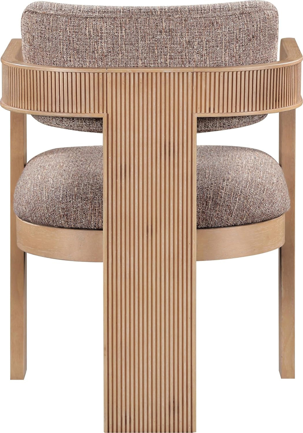 Meridian Furniture Sacha Collection Art Deco Dining Chair, Solid Fluted Wood, 22.5' W x 22' D x 31' H, Set of 2 (Brown, Natural Finish, Linen Textured Fabric)