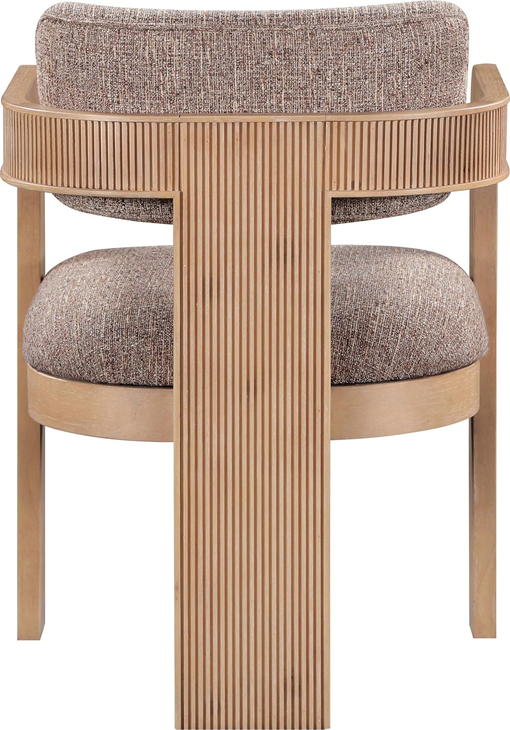 Meridian Furniture Sacha Collection Art Deco Dining Chair, Solid Fluted Wood, 22.5' W x 22' D x 31' H, Set of 2 (Brown, Natural Finish, Linen Textured Fabric)