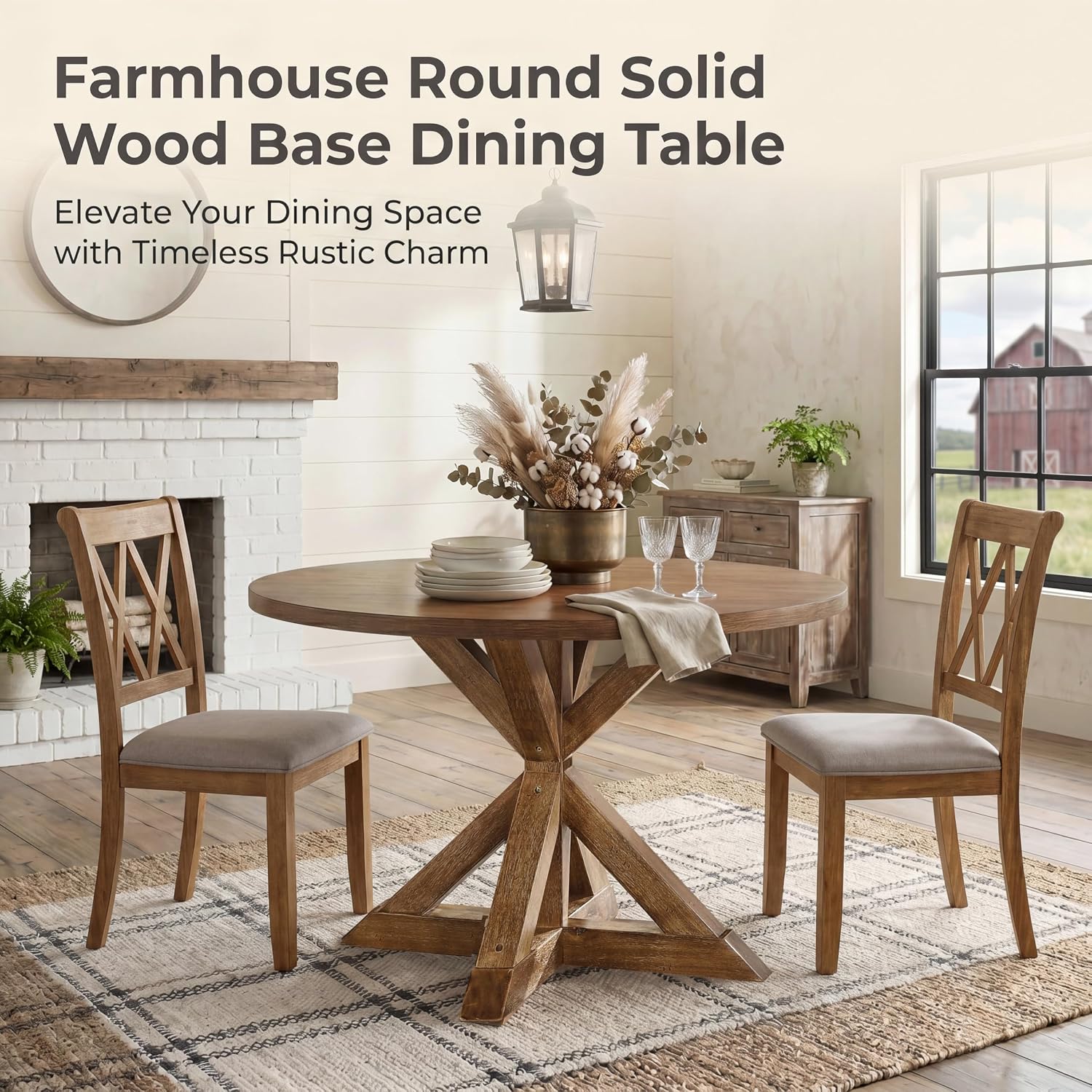 Roundhill Furniture Windvale Cross-Buck Base Dining Table, Brown
