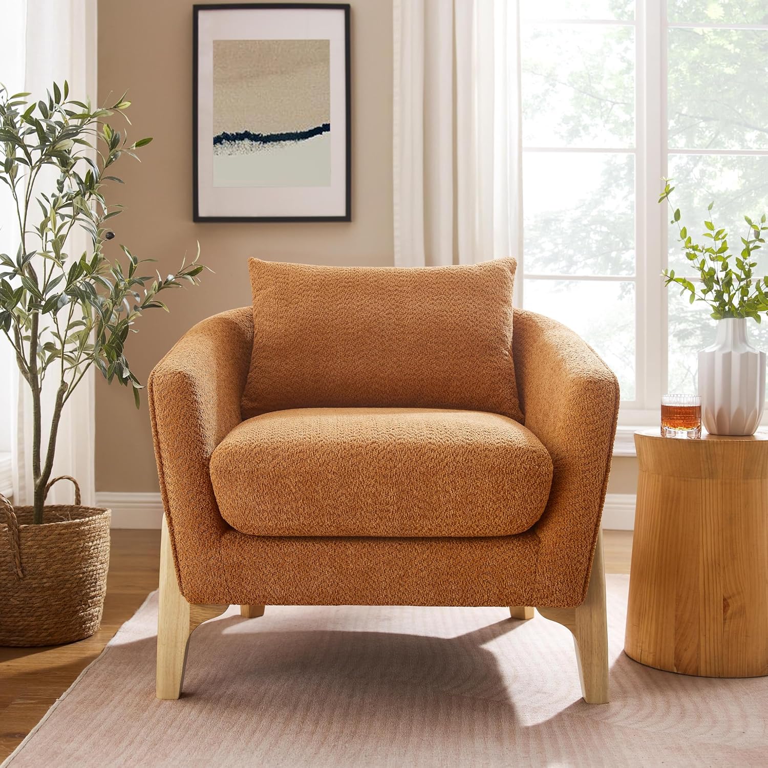 VANOMi Accent Chair 31' Oversized Reading Chair Comfy Upholstered Boucle Lounge Armchair, Modern Living Room Chair with Back Pillow,Single Sofa Chair for Bedroom, Office, Orange