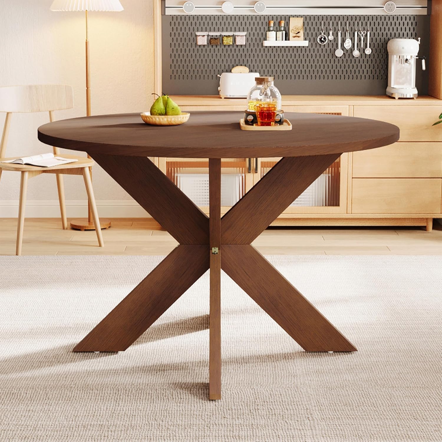 Christopher Knight Home Taliyah Round Dining Table for 5, MDF Round Top Modern Kitchen Table, Premium Quality Farmhouse Dining Room Table, Wooden Accent Table, Brown
